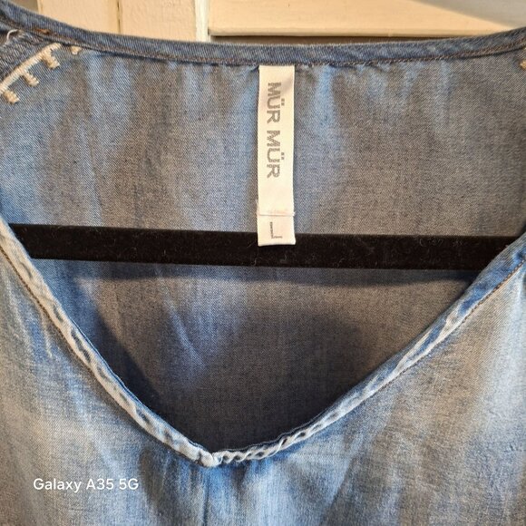 Mur Mur Embroidered Peasant Top Floral Denim Shirt Top Women Boho Chambray Women - Picture 2 of 6